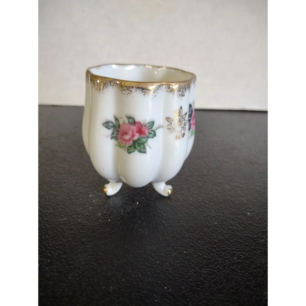 Vtg Lefton Hand Painted Footed Tea Cup & Saucer Pink Roses